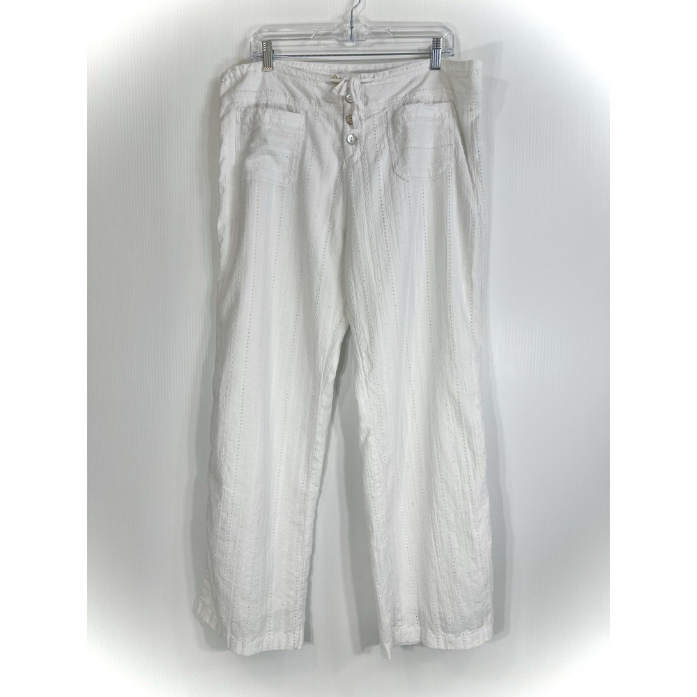 Sundance Gigi Wide Leg Pants Size L White Eyelet Drawstring Lined Cotton *READ* - Picture 2 of 14